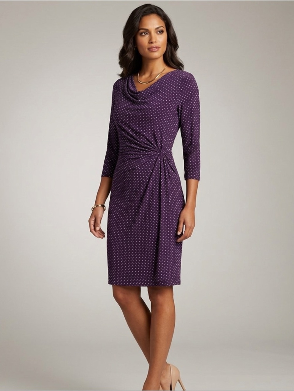 Lauren Ralph Lauren Purple Polka Dot Twist-Detail Midi Dress